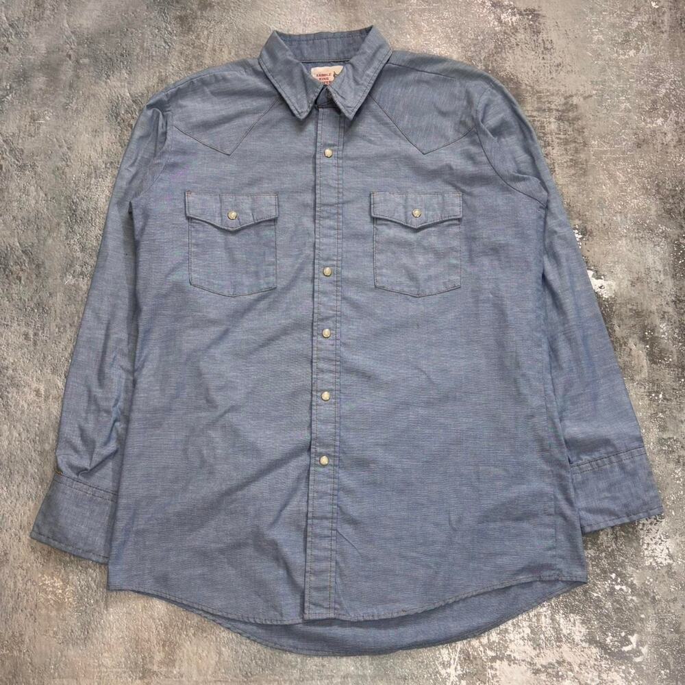 Vintage 80s Western Chambray Shirt. Pearl Snaps. Size Medium